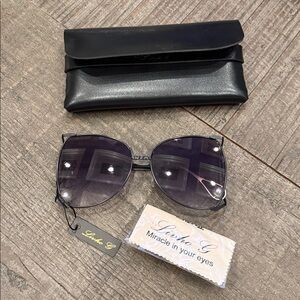 Black Oversized Sunglasses with Pearl Detail